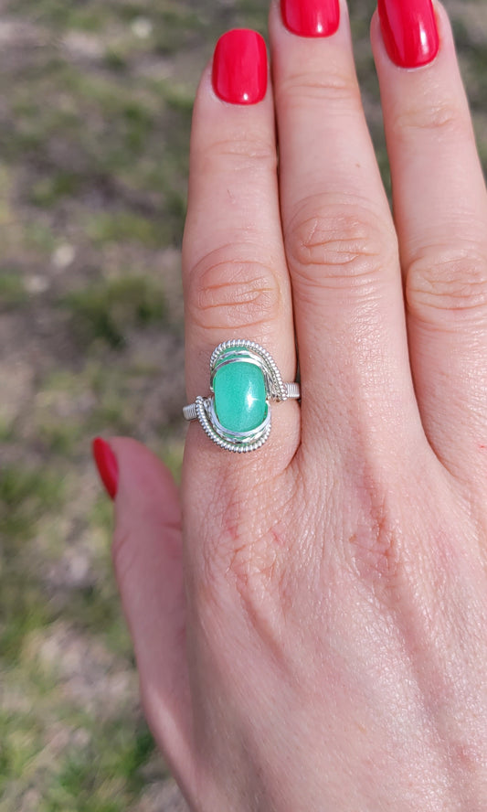 Green Chrysoprase Ring - size 7.5