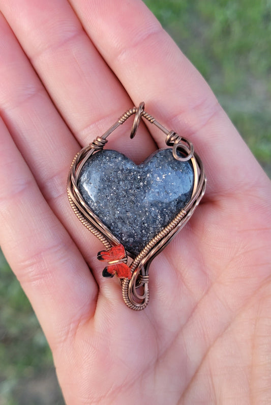 Midnight Quartz Heart w/Butterfly