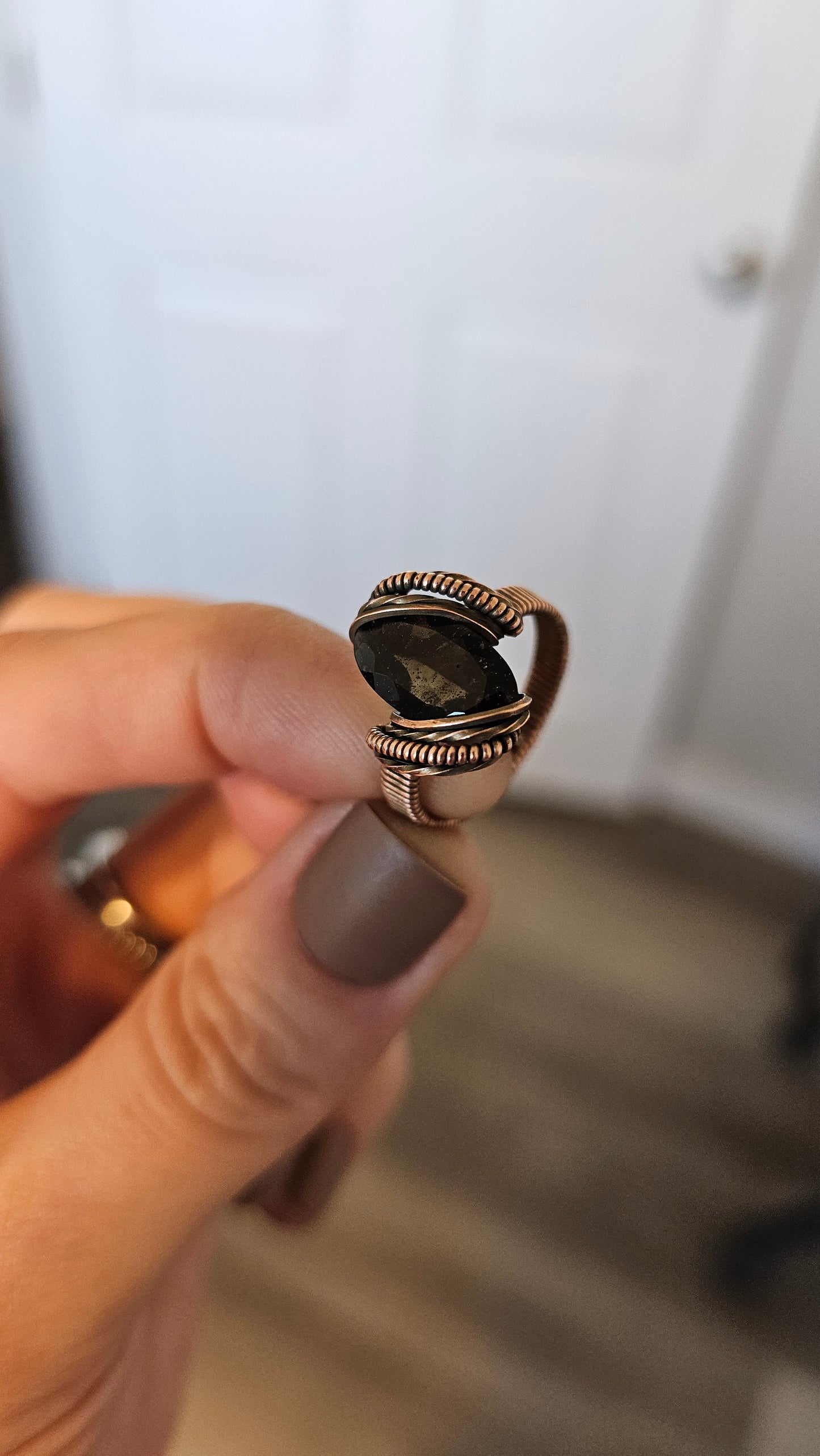 Faceted Moldavite Ring - Size 7.75-8