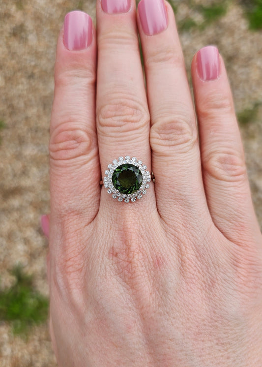 Sterling Silver Moldavite Ring - Size ADJ