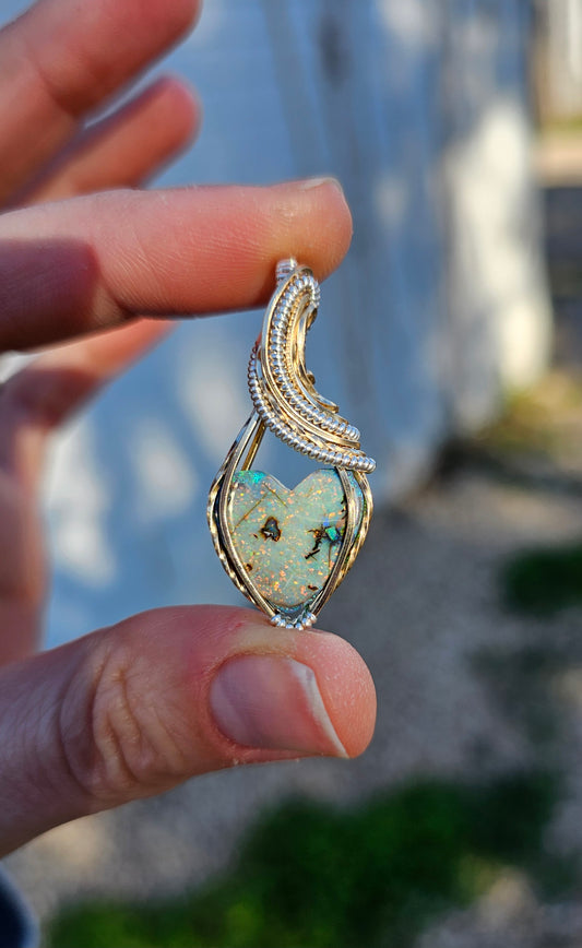 Sterling Monarch Opal Heart Pendant