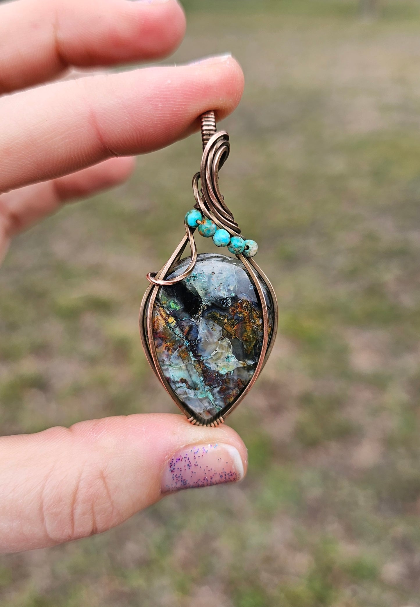 Native Copper Fiber Pendants